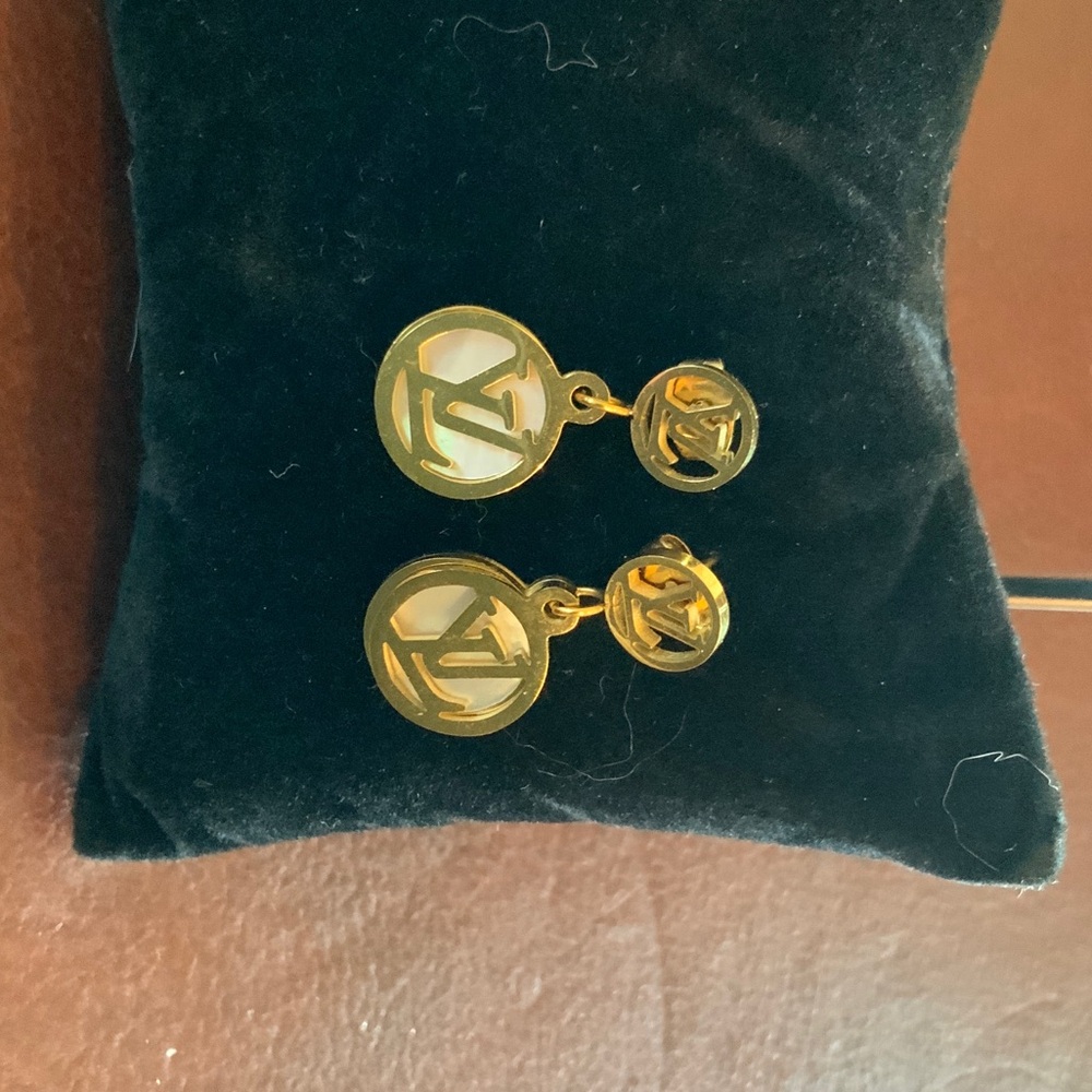 Gold Logo Stud Earrings - Picture 2 of 2